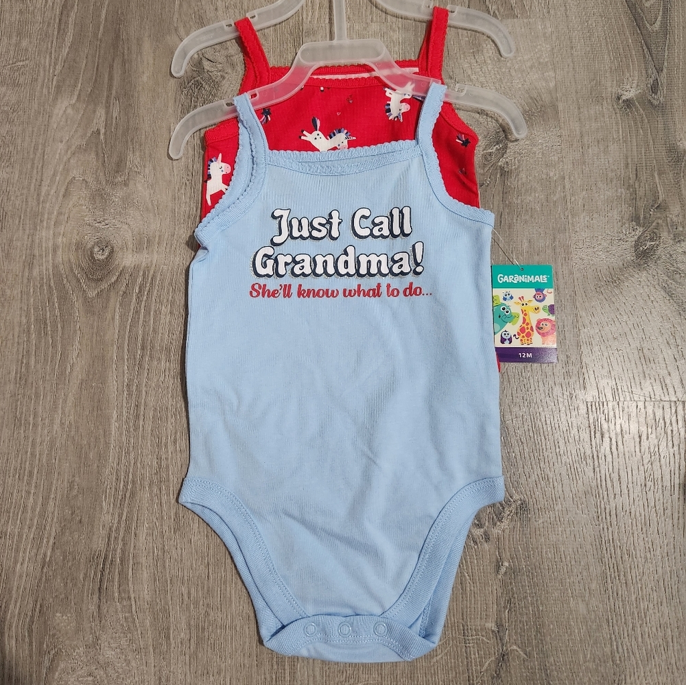 Garanimals Baby girl set of two onesies grandma/unicorns